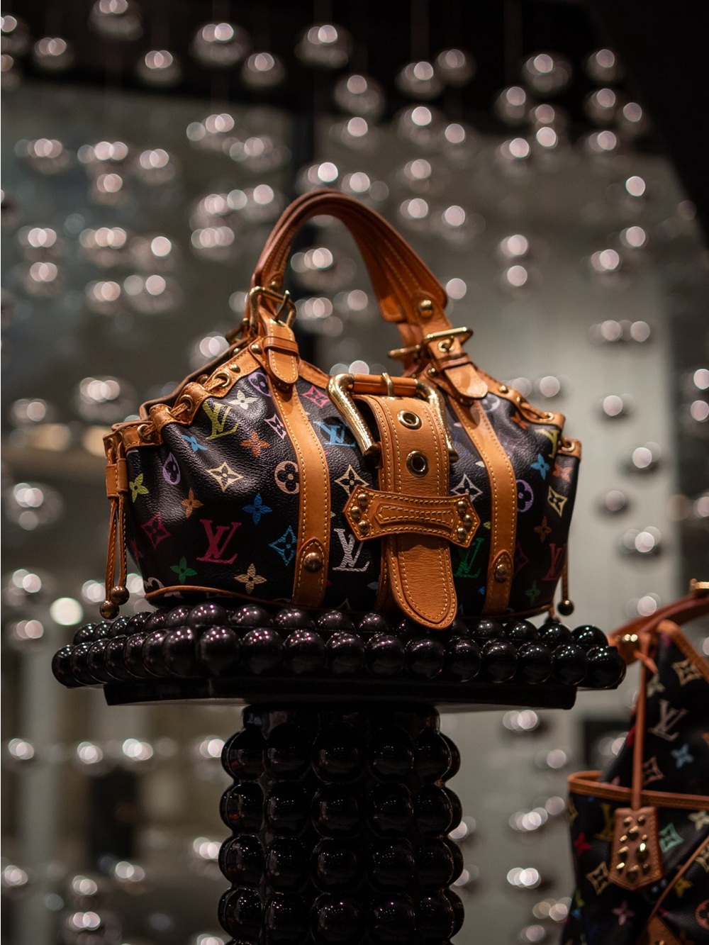 Louis Vuitton Multicolor Black Canvas and Tan Leather Top-Handle Bag
